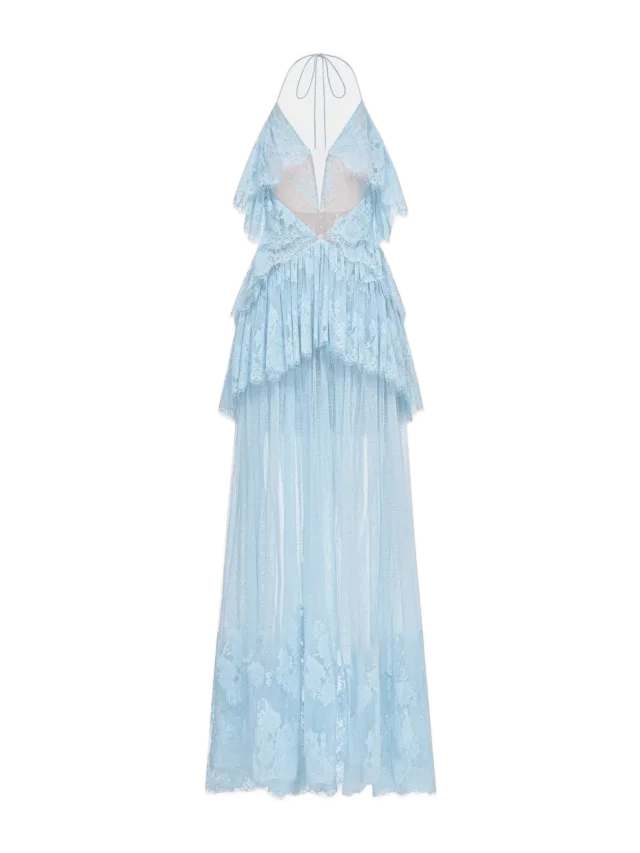 Montsand Blue Open-Back Tiered Mesh Dress
