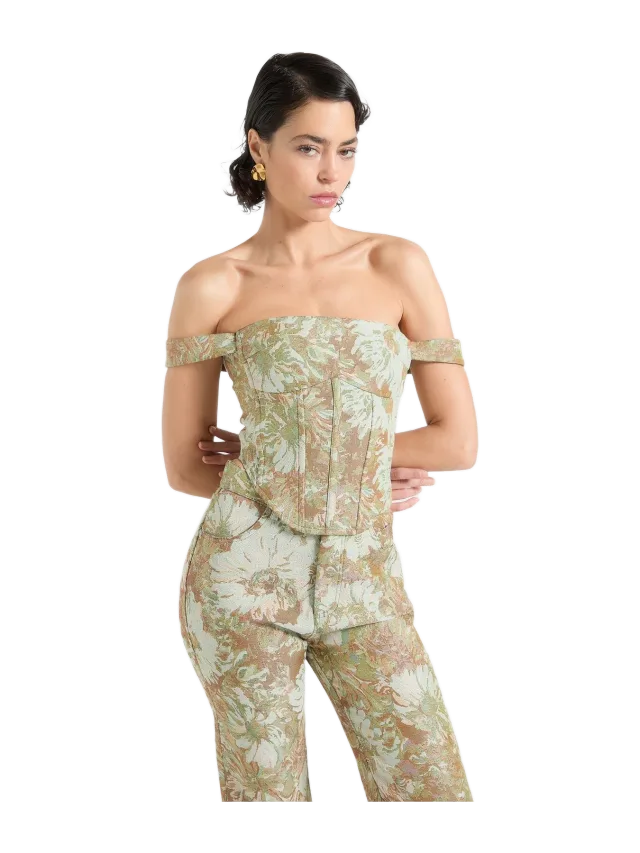 Manière de Voir Bonnie - Jacquard Bardot Corset Top - Sage