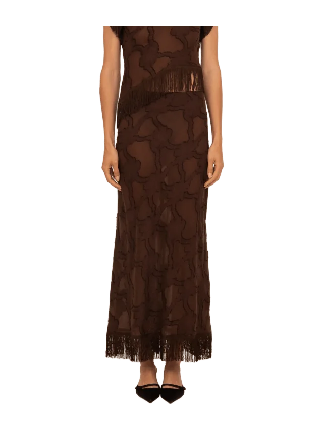Carmen Says Brown Balance Fringe Maxi Skirt