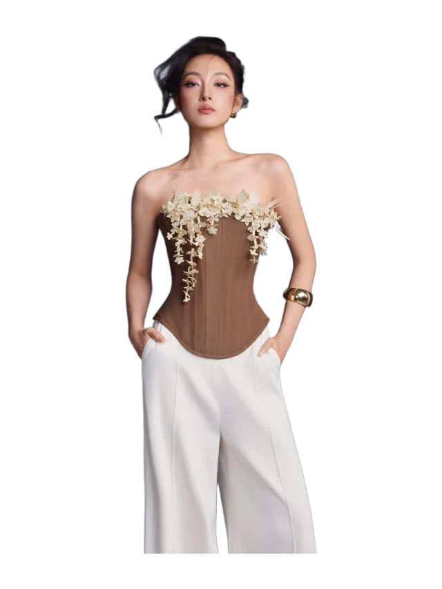 Keira Tong Brown Bouquet Corset Top