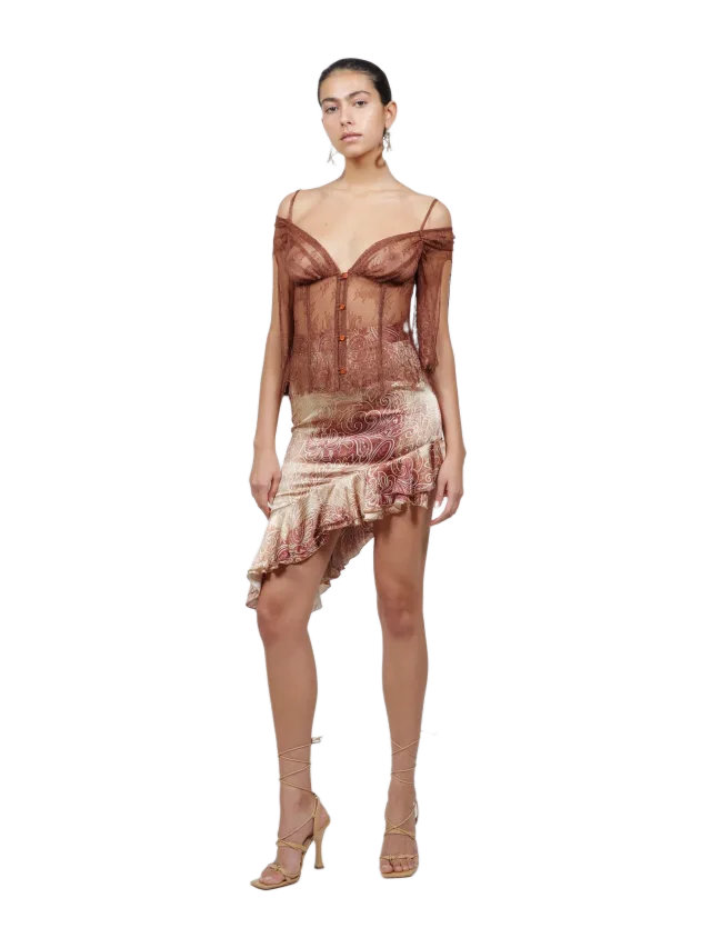 Kim Shui Brown Lace Off Shoulder Top