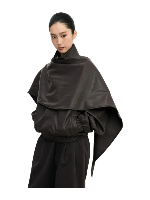 Pixie Market Brown Leather Scarf Bomber jacket-BESTSELLER