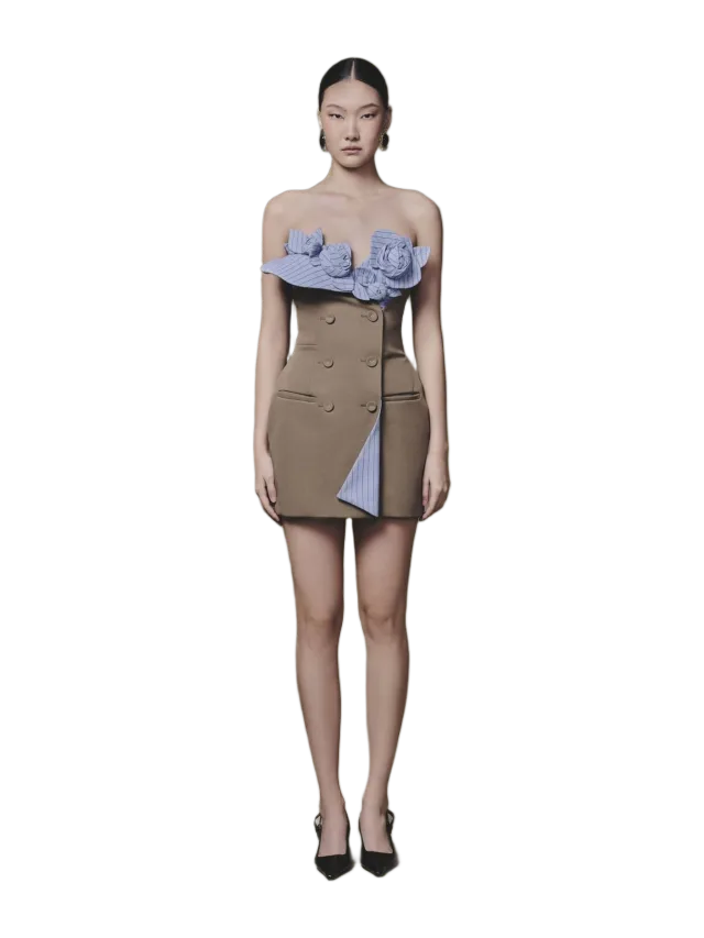 Keira Tong Brown Petal Bustier Dress
