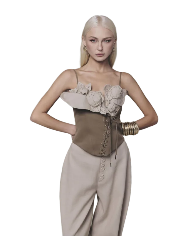 Keira Tong Brown Petal Bustier Top