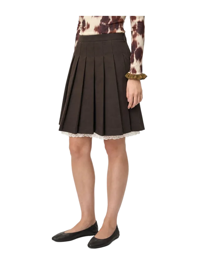Carmen Says Bruno Brown Pleated Lace Hem Skirt