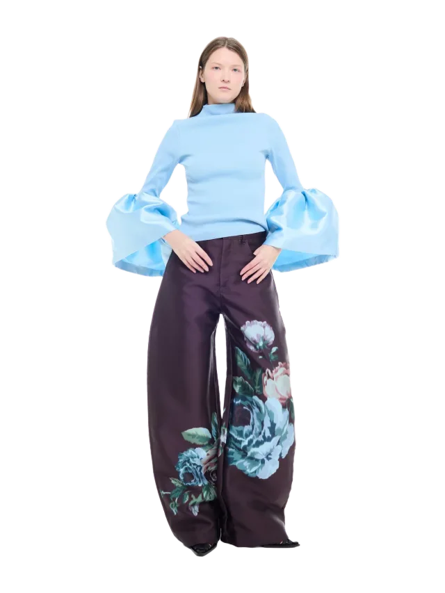Marques' Almeida Burgundy Flower Mikado Boyfriend Trousers