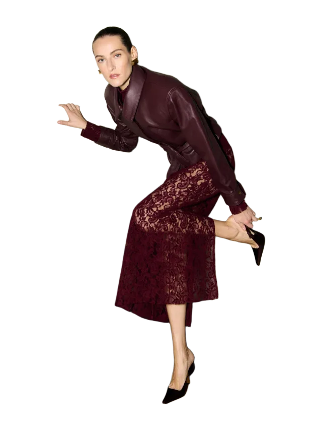 DE SAVARY Burgundy Lace Maxi Skirt