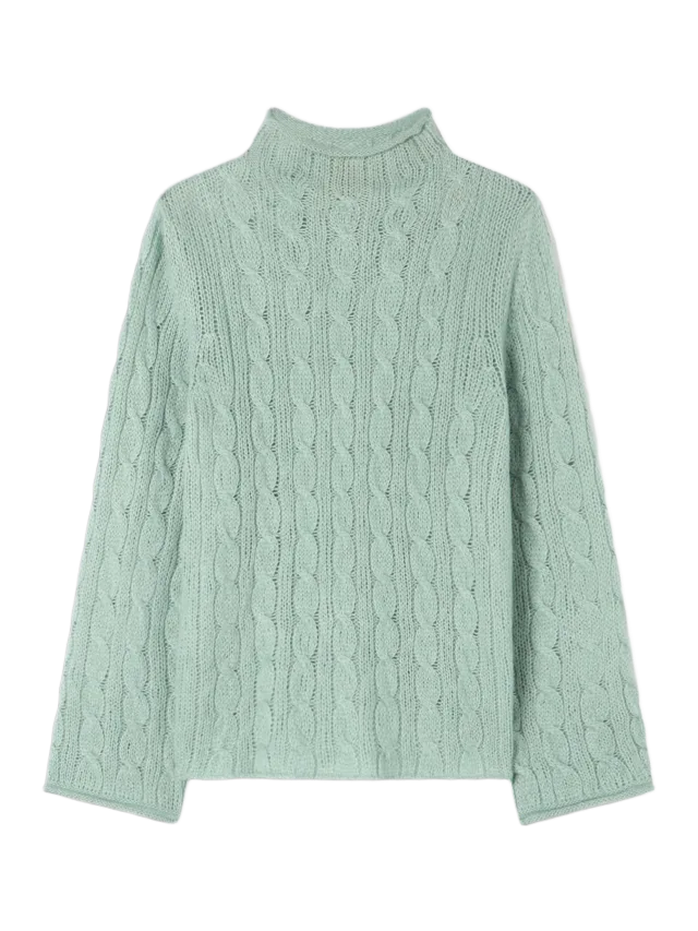 Guest In Residence Cable Mock Neck Top - Sage Brush