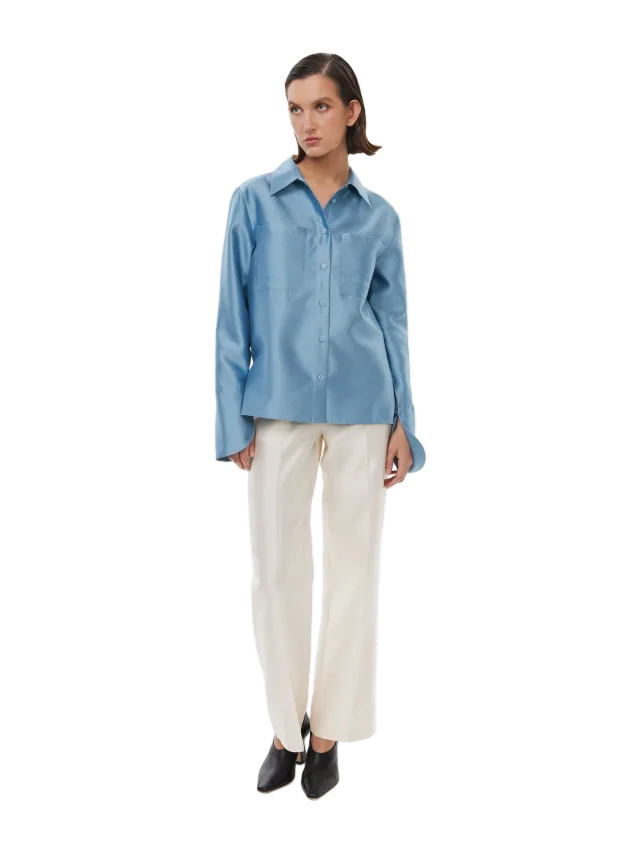 Alas Silk Calla Shirt in Steel Blue