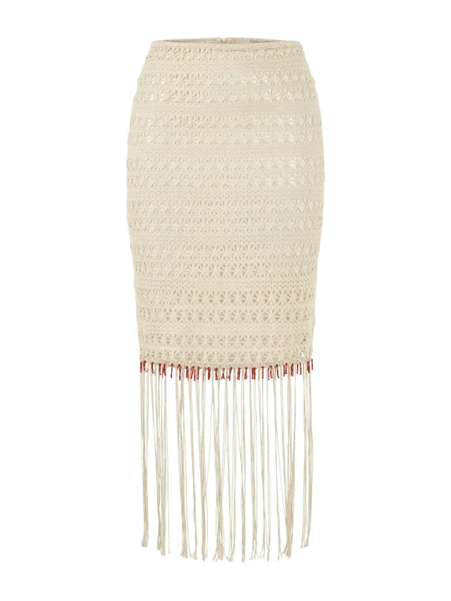 Anim CAPRI - Cotton Crochet Skirt With Fringes And Beads