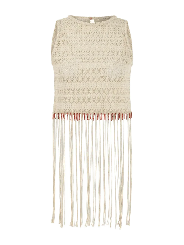 Anim CAPRI - Cotton Crochet Top With Fringes and Beads