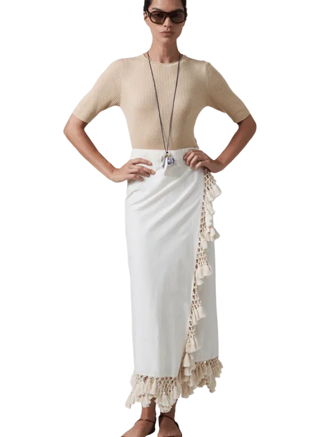 Chan Luu Capri Crocheted Wrap Skirt Natural