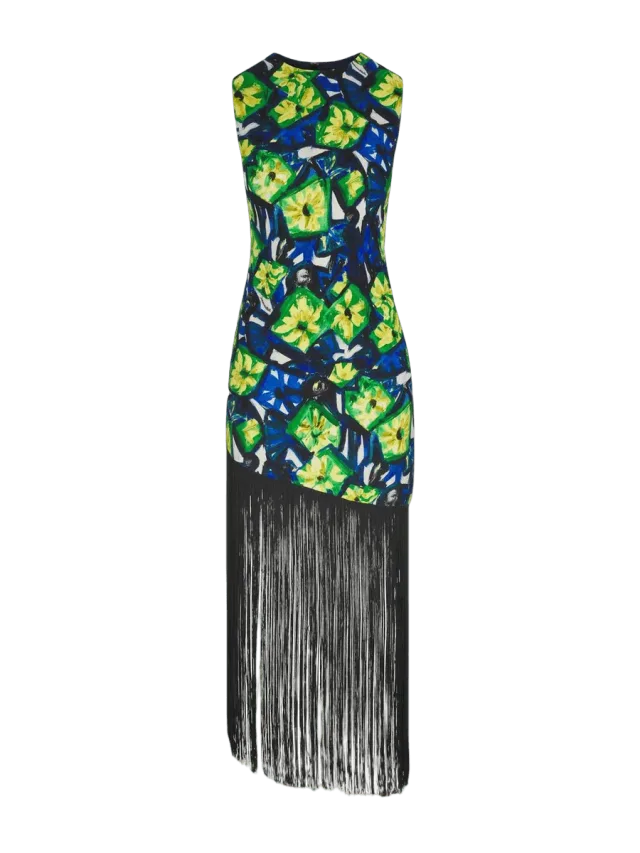 Casablanca Fringe Dress in Small Abstract Floral