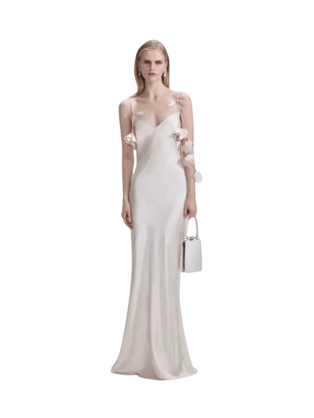 Self-Portrait Champagne Flower Satin Maxi Dress