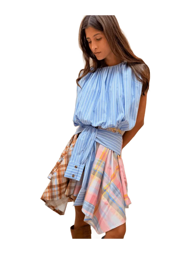 Never Fully Dressed Check Asymmetric Mini Skirt with Stripe Detail