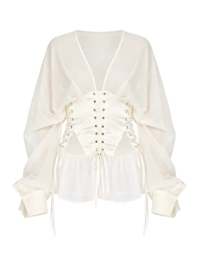 Sinead Gorey Chiffon Corset-Tie Batwing Mini Dress
