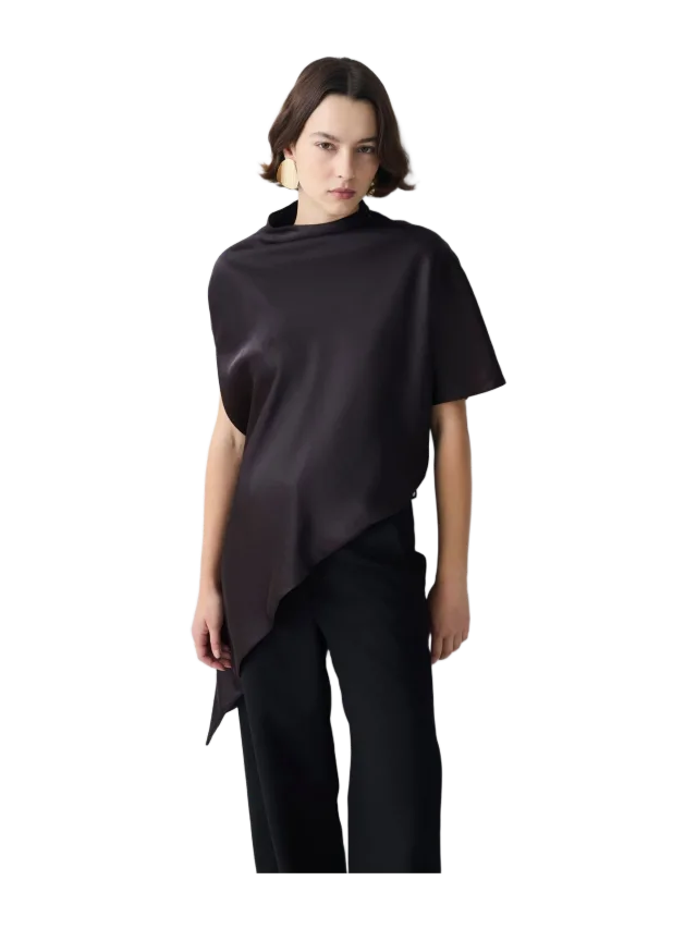 Bianca Spender CHOCOLATE SATIN SUITING EVOLUTION TOP