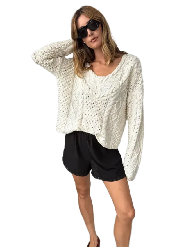 Ciao Lucia Chrissie Ivory Cable Knit Sweater