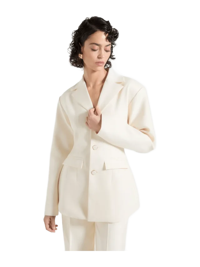 Manière de Voir Claire - Wide Shoulder Cinch Waist Blazer - Cream