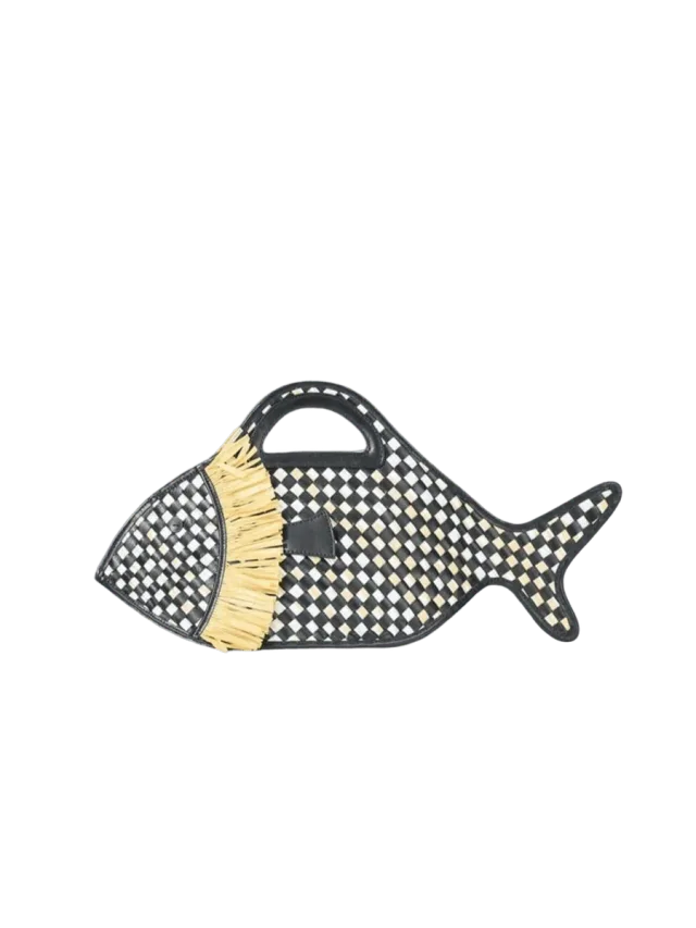 Staud CLEO FISH BASKET BAG | BLACK NATURAL