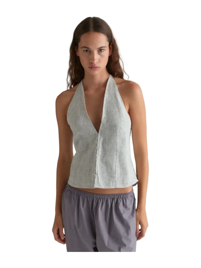 Deiji Studios Close Halter Top Fine Stripe