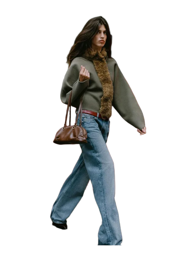 Zara COMBINED FAUX FUR EFFECT CARDIGAN
