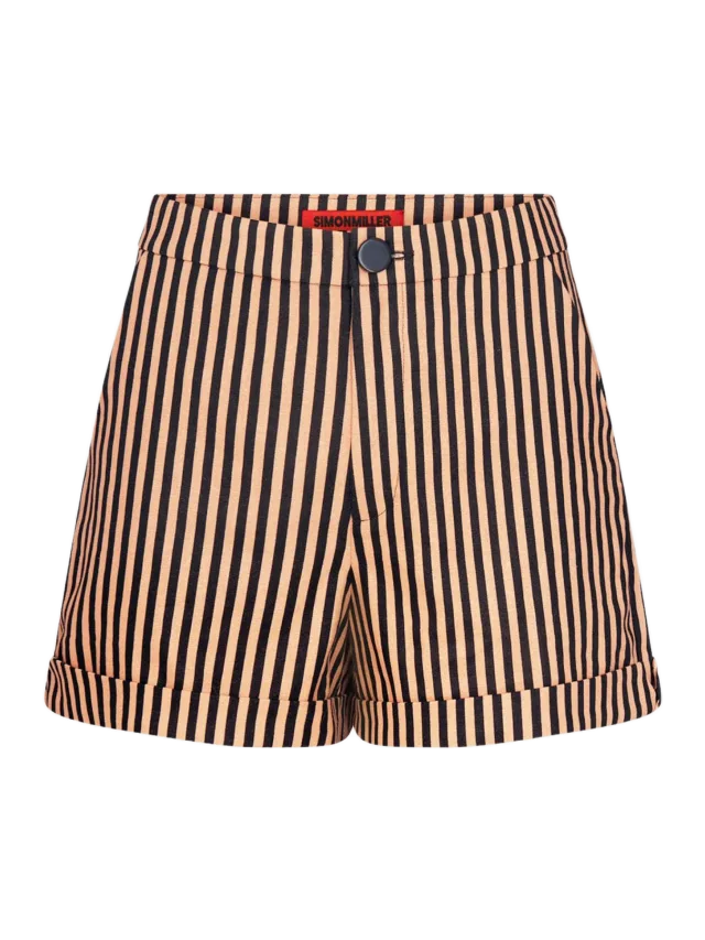 Simon Miller Como Linen Shorts In Black/Tan Stripe