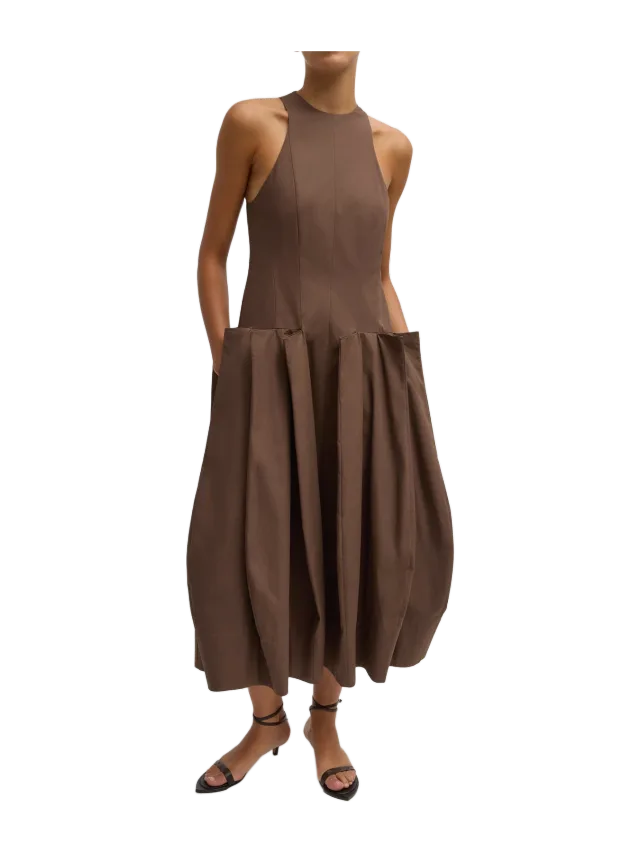 Tibi Compact Eco Poplin Pinched Pleat Dress