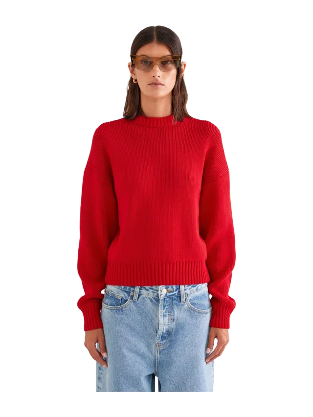 Venroy Cotton Knit Sweater - Red
