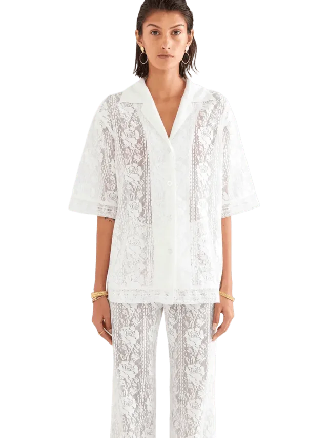 Venroy Cotton Lace Shirt - Off White