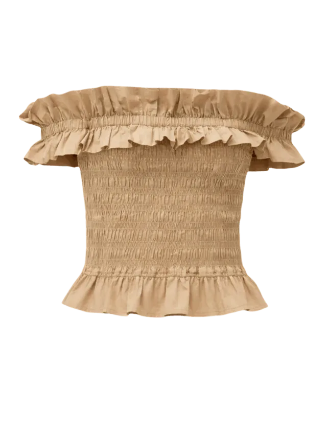 GANNI Cotton Poplin Off-Shoulder Smock Top
