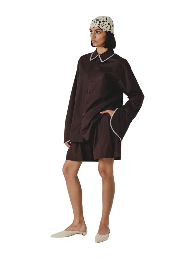 Alas Silk Cotton Poplin Oversized Shirt in Chocolate