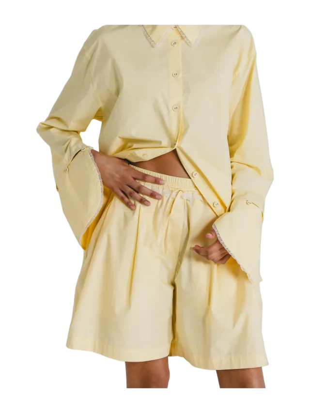 Alas Silk Cotton Poplin Shorts in Butter Yellow