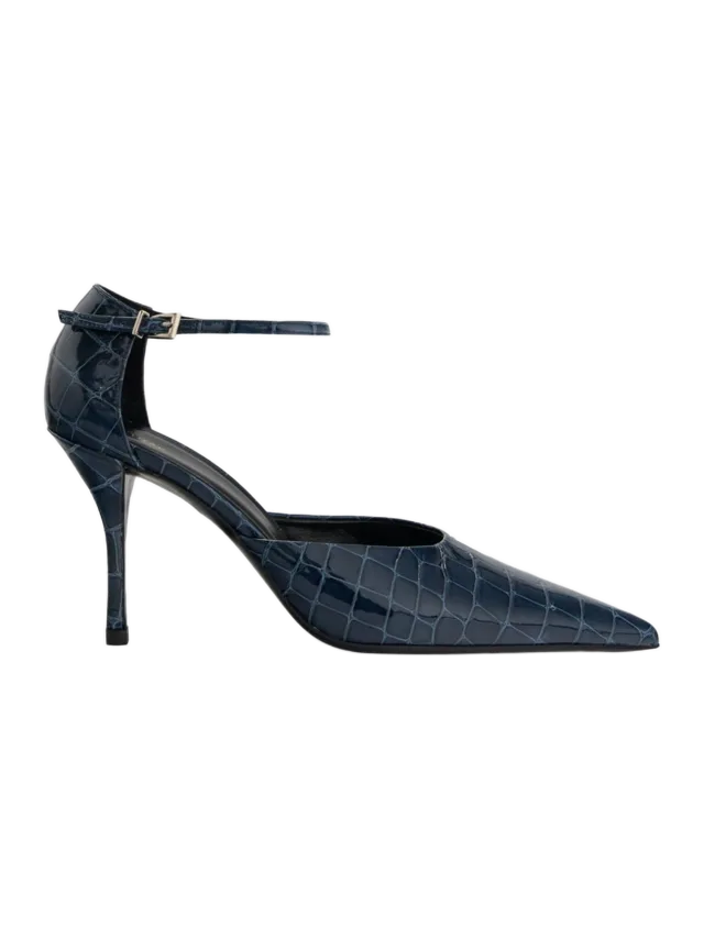 Jude the Brand Court Pump in Ink Croc Embossed Leather