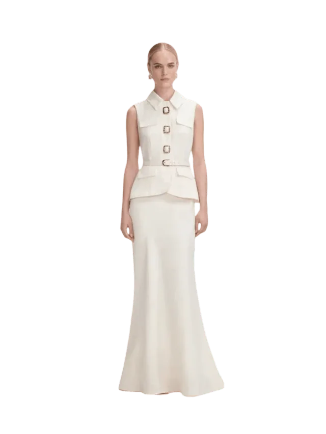 Self-Portrait Cream Linen Maxi Dress