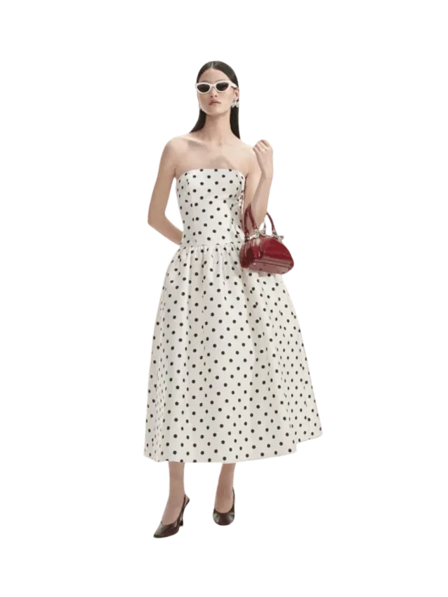 Self-Portrait Cream Polka Dot Taffeta Midi Dress