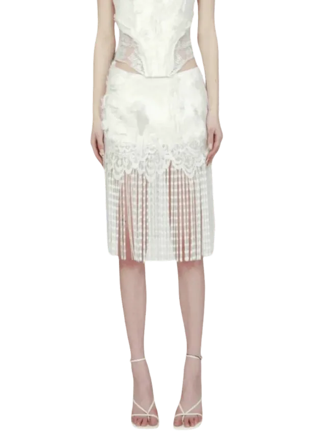 Kim Shui Cristina Fringe Lace Skirt