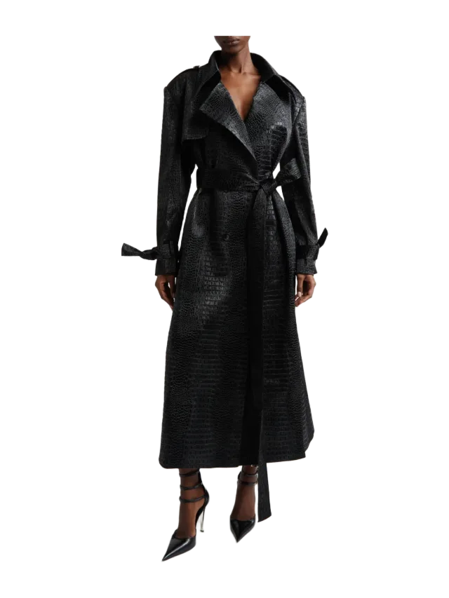 Kim Shui Croc Embossed Faux Leather Trench Coat-Pre Order