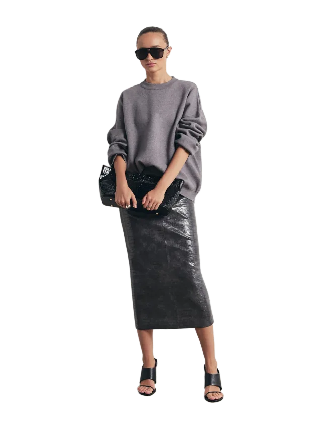 Because of Alice Croc Embossed Leather Tailored Maxi Skirt - Slate