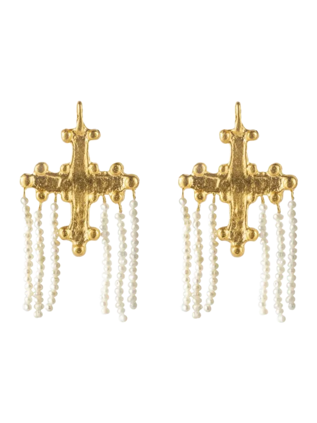 Cleopatra's Bling Crotalia Crucifix Earrings - 18K Gold Plated