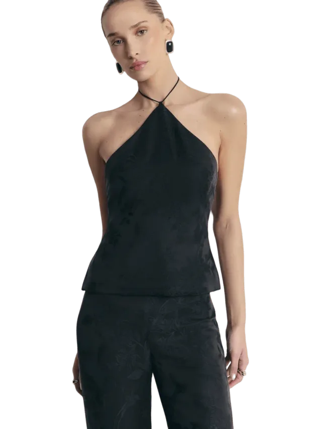Because of Alice Cupro Jacquard Tailored Halterneck Top