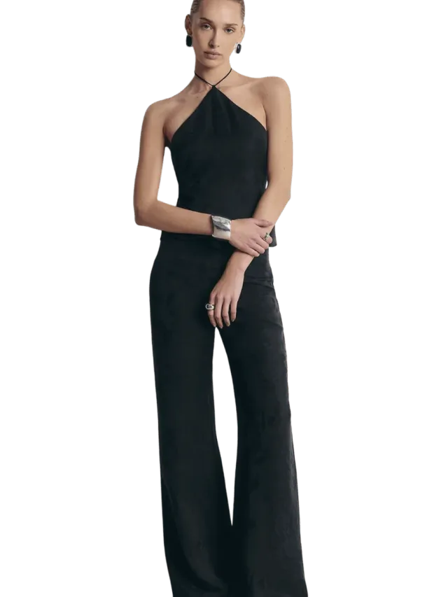 Because of Alice Cupro Jacquard Tailored Wide Leg Trousers