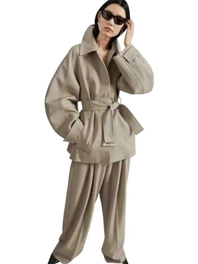 The Frankie Shop Curve Sleeve Belted Jacket