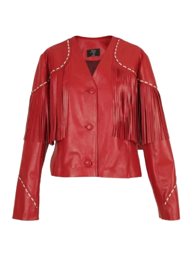 Double A DALIDA RED FRINGED LEATHER JACKET