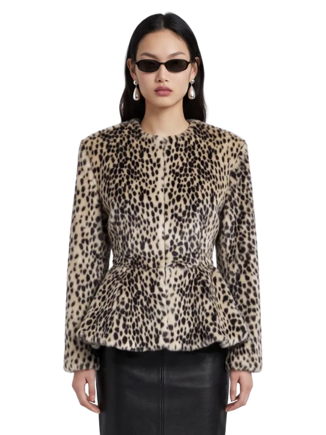 DE SAVARY Dalmatian Faux Pony Hair Peplum Jacket