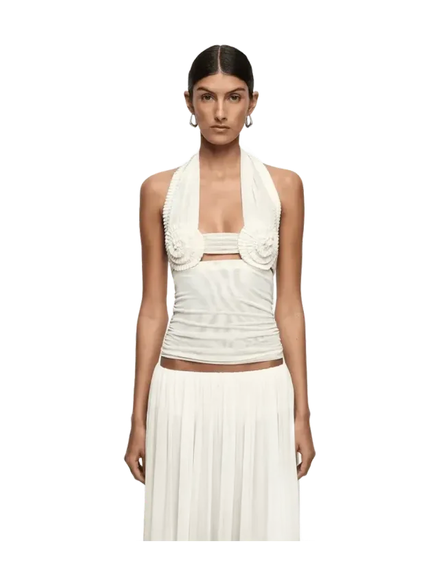 Bec + Bridge DANTE SPIRAL HALTER TOP - BUTTERCREAM