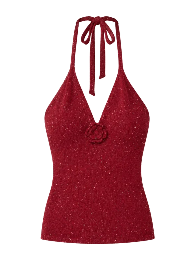 Asta Resort Daphne Halter Top - Wine Sequin