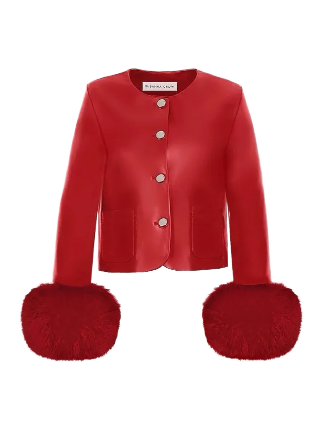 Susanna Chow Dawson Shearling Trim Leather Jacket