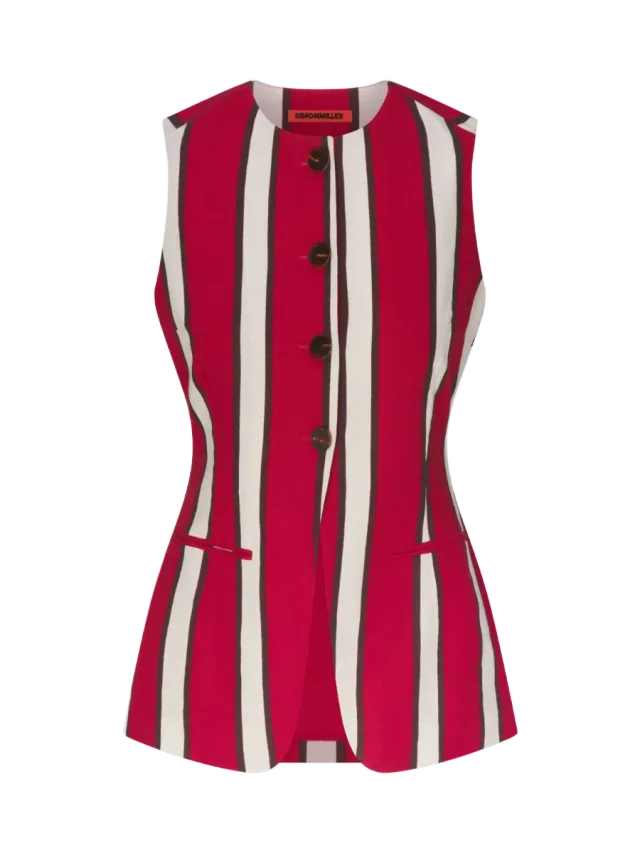 Simon Miller Del Mar Linen Vest in Venetian Red Stripe