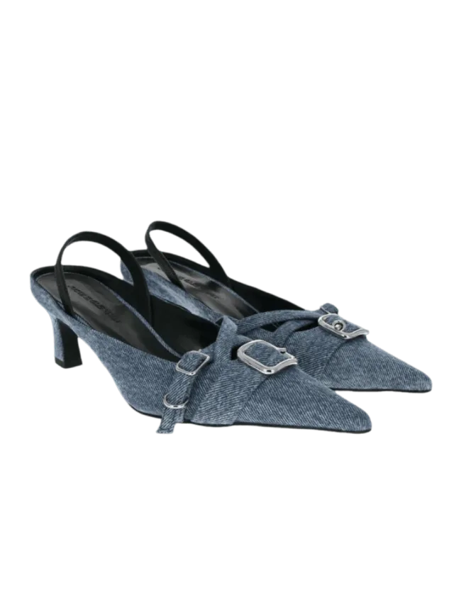 Justine Clenquet Denim Blue Slingbacks